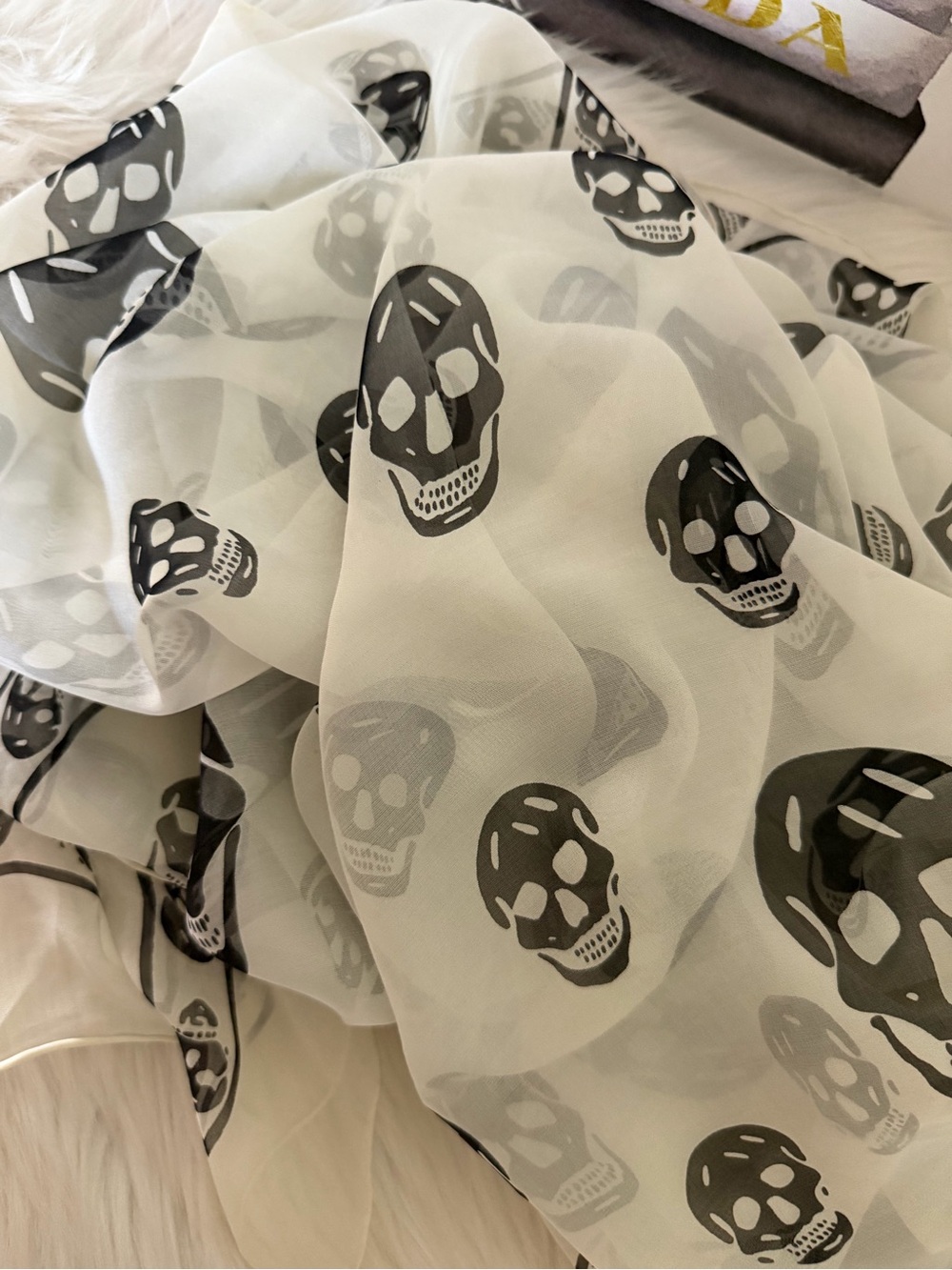 Alexander McQueen Skull Print Sheer Scarf - White and Black -